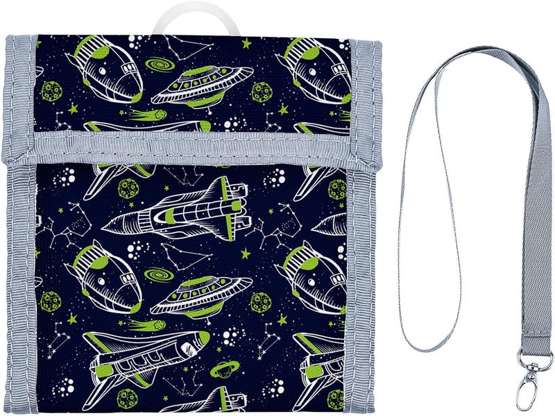 Maplerich Kids Trifold Wallet for Boys 4-12Years, Velcro Wallet with Card Holders, Perfect Children's Birthday Gift - Toddler Wallet for Boys, Trifold Wallet for Kids (spachship) - Image 1
